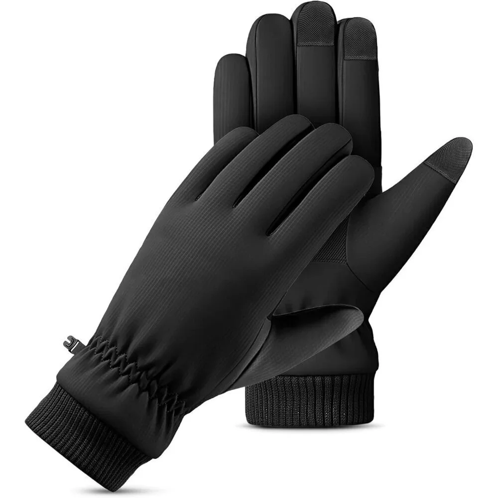 Women's Jet Black Winter Warm Imported Fleece Lining Cozy Wool Knit Thick Gloves